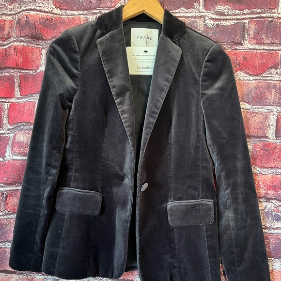 FRAME "The Classic" Velvet Blazer in Charcoal Gray - Picture 8 of 11